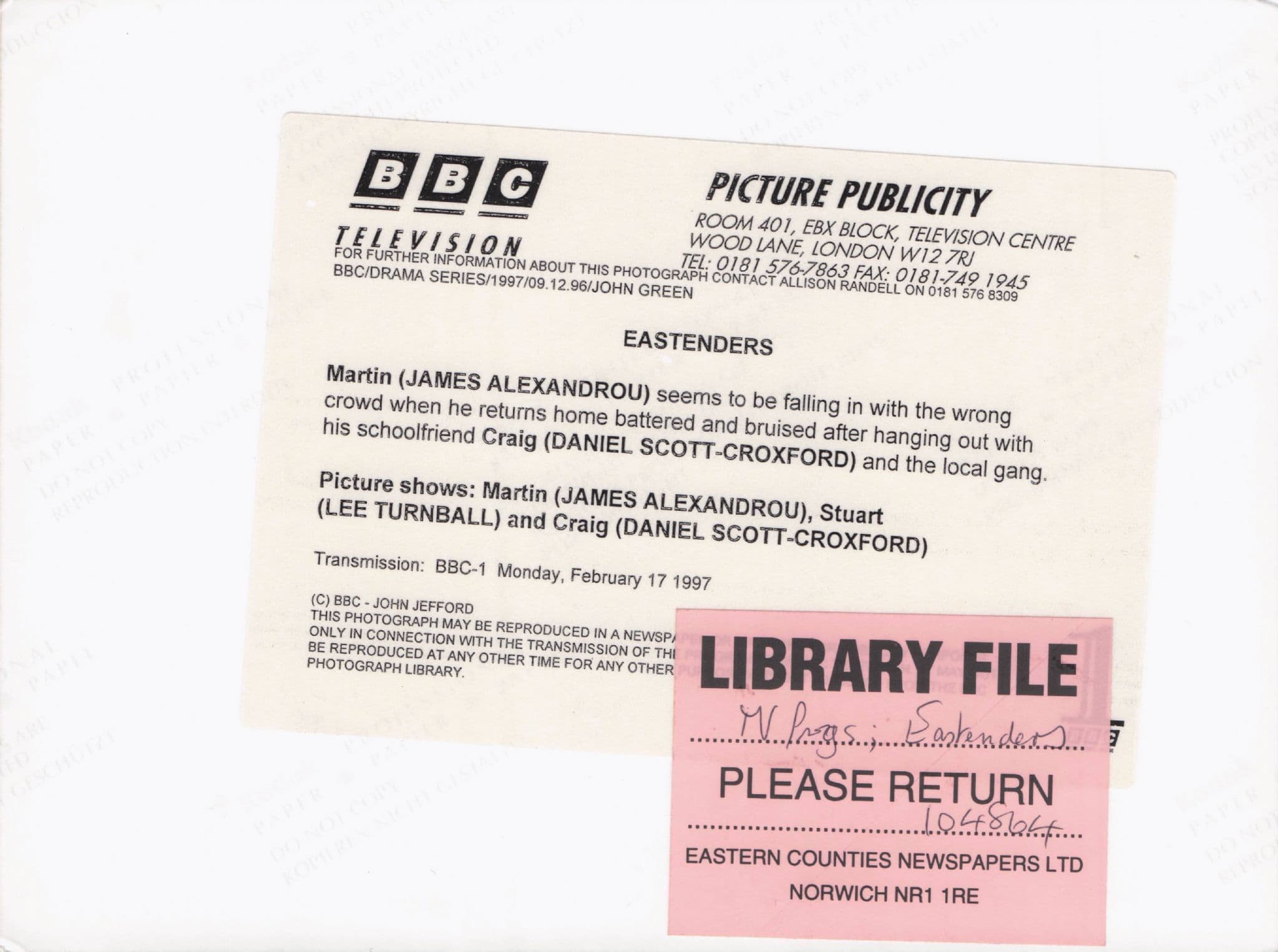 Martin & School Bully Gang Eastenders 1997 BBC TV Press Photo