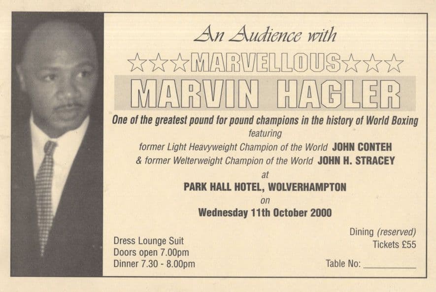 Marvin Hagler Boxer Wolverhampton Boxing Dinner Menu Ticket