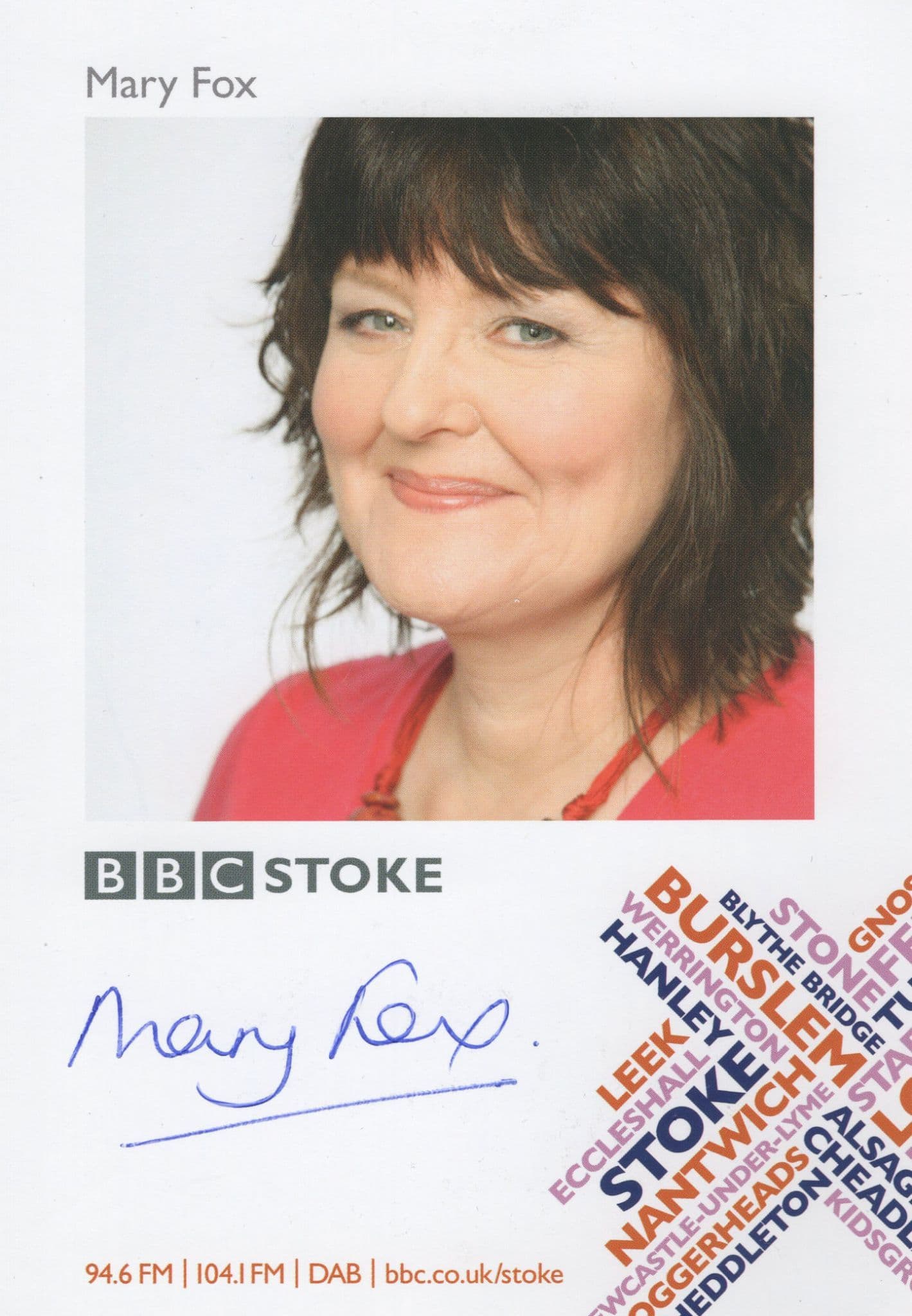 Mary Fox BBC Radio Stoke DJ Soul Music Show Hand Signed Cast Card Photo