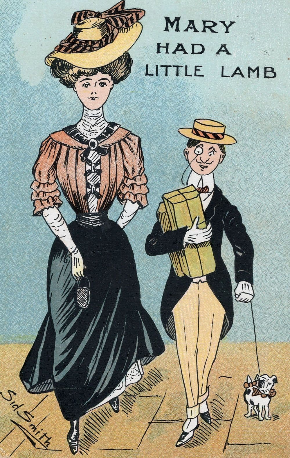 Mary Had A Little Lamb Dominant Lady Old Comic Postcard
