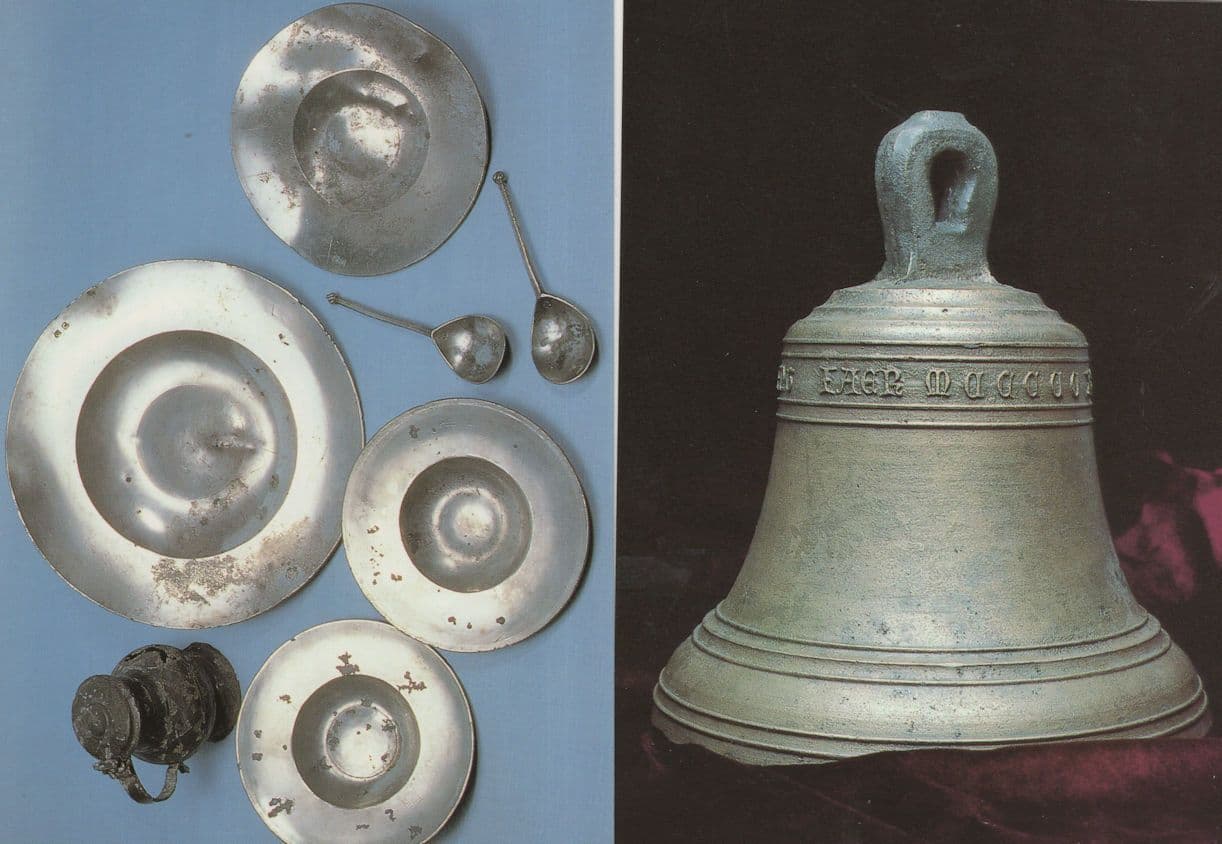 Mary Rose Ship Bell Pewter Dish Bowls 2x Exhibit Postcard s