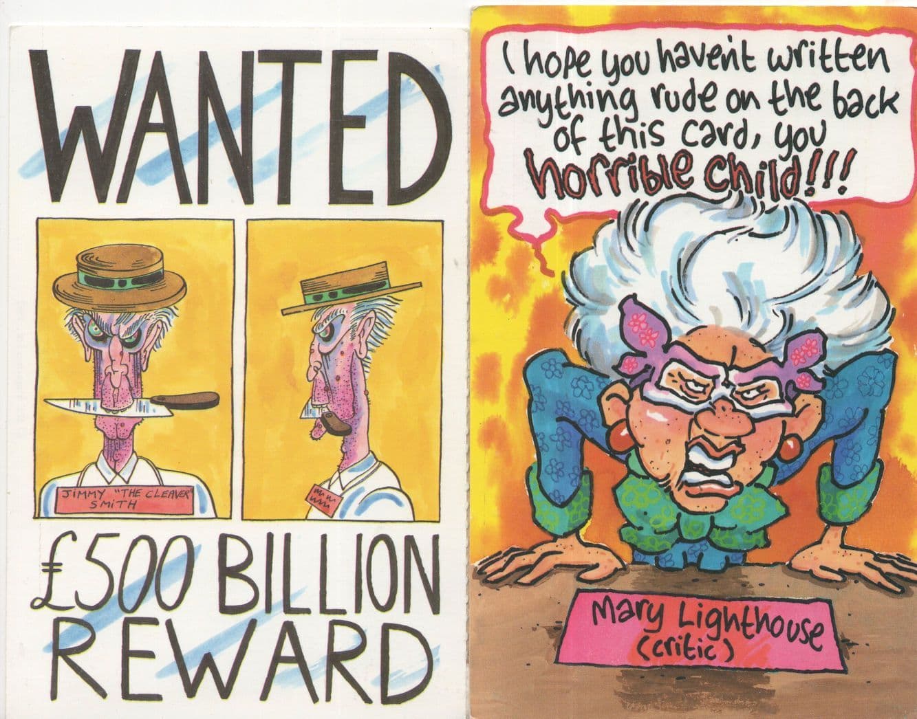 Mary Whitehouse Tommy Smith 2x 1980s Comic Postcard s