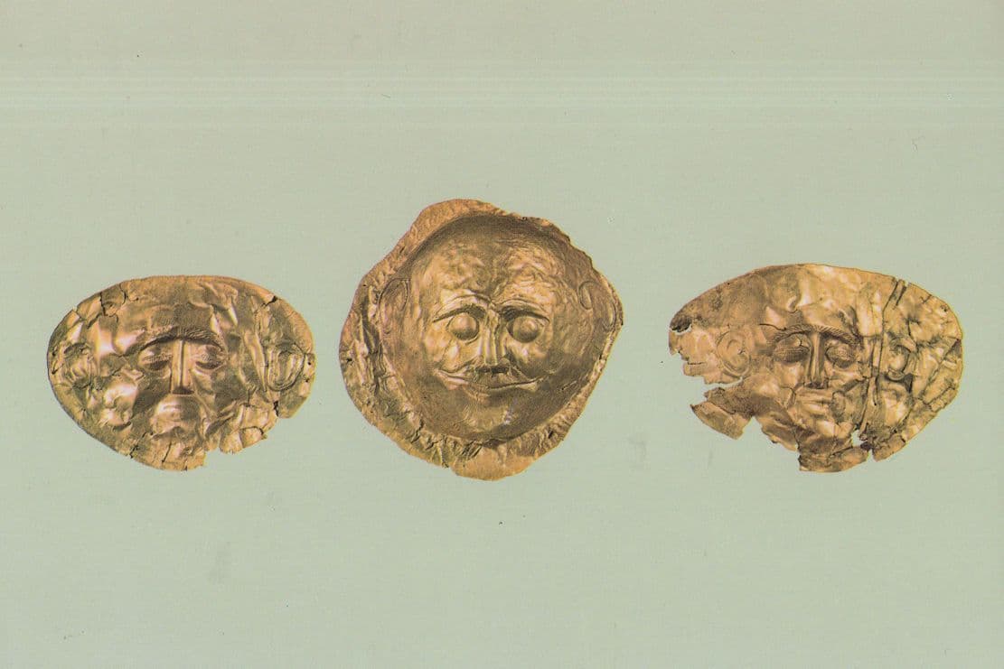 Masks From the Acropolis of Mycenae Assimaco Hannibal Greek Postcard