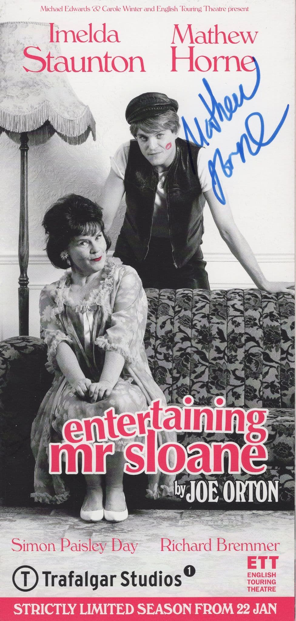 Mathew Horne Gavin & Stacey Entertaining Mr Sloane Hand Signed Theatre Flyer