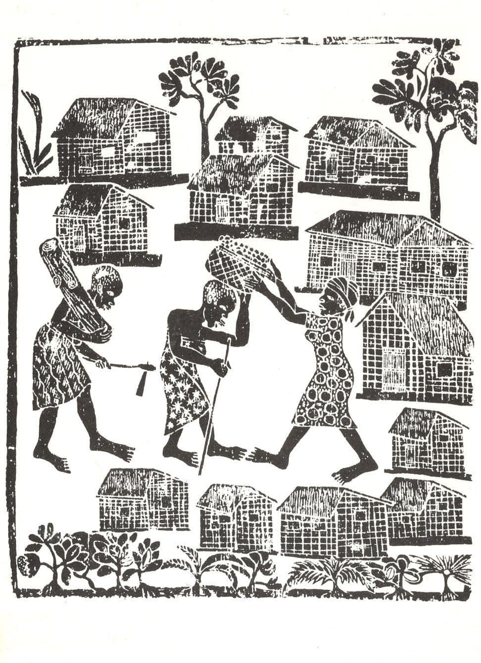 Matias Mtundu Mzaanhoka Woodcut Mozambique House Sketch Painting Postcard