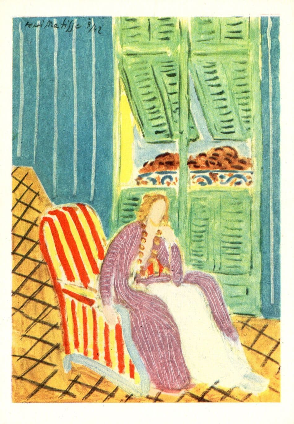 Matisse Seated Woman In A Stripped Armchair Painting Postcard