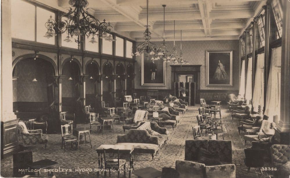 Matlock Smedleys Hydro Drawing Room RPC Postcard