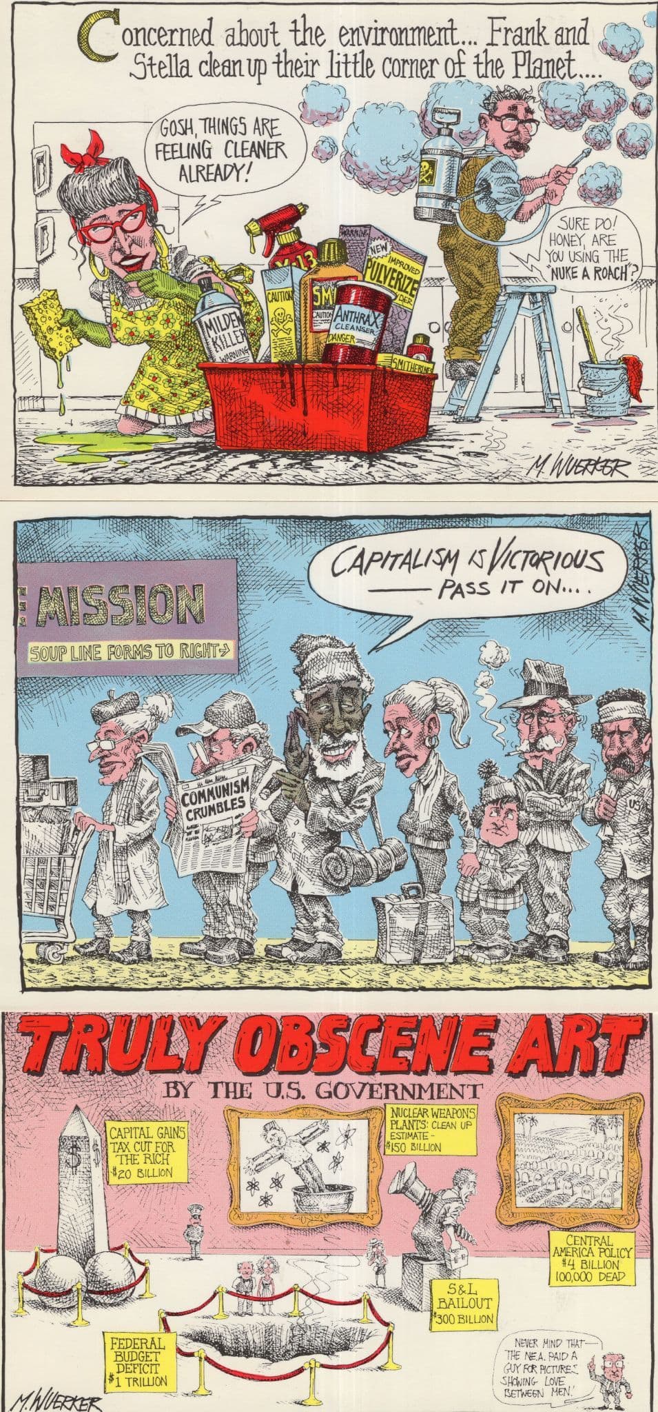 Matt Wuerker 3x Green Planet Climate Crisis 1990s Comic Postcard s