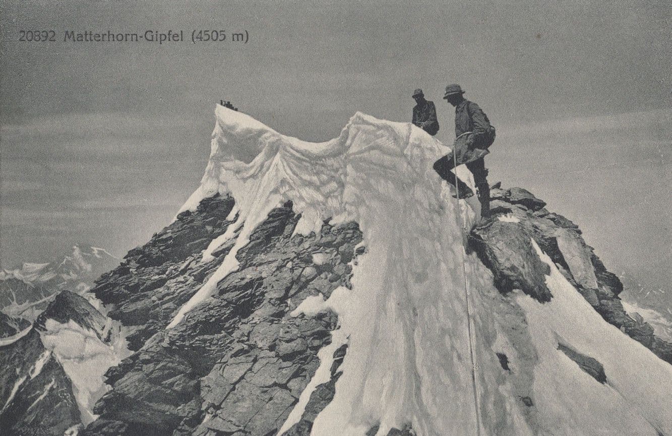 Matterhorn Switzerland Italy Mountain Climbing Climbers Summit Postcard