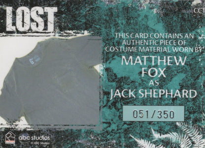 Matthew Fox Jack in Lost TV Show Piece Of Costume Rare Card