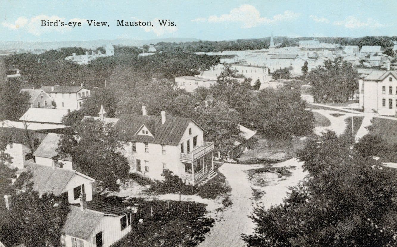 Mauston Wisconsin Birds Eye View USA Antique Rare Postcard