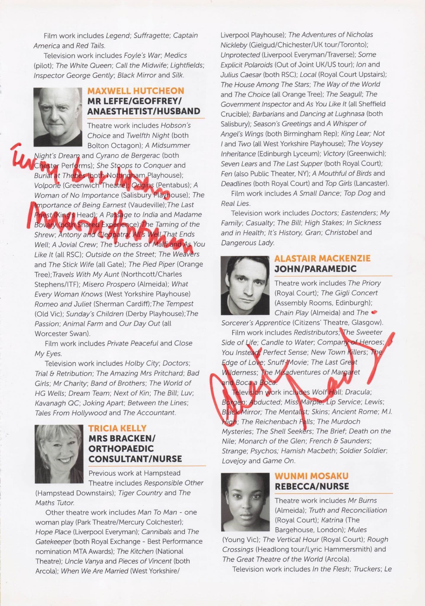Maxwell Hutcheon Alistair MacKenzie Shaun Parkes 3x Hand Signed Theatre Page