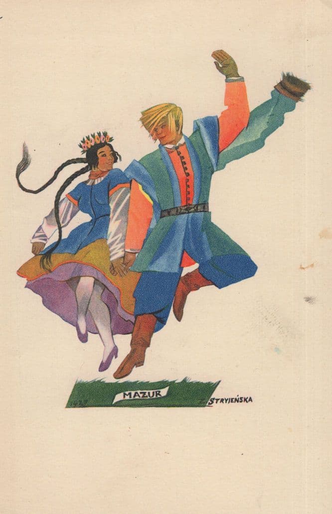 Mazur Polish Antique Folk Dance Dancing Postcard