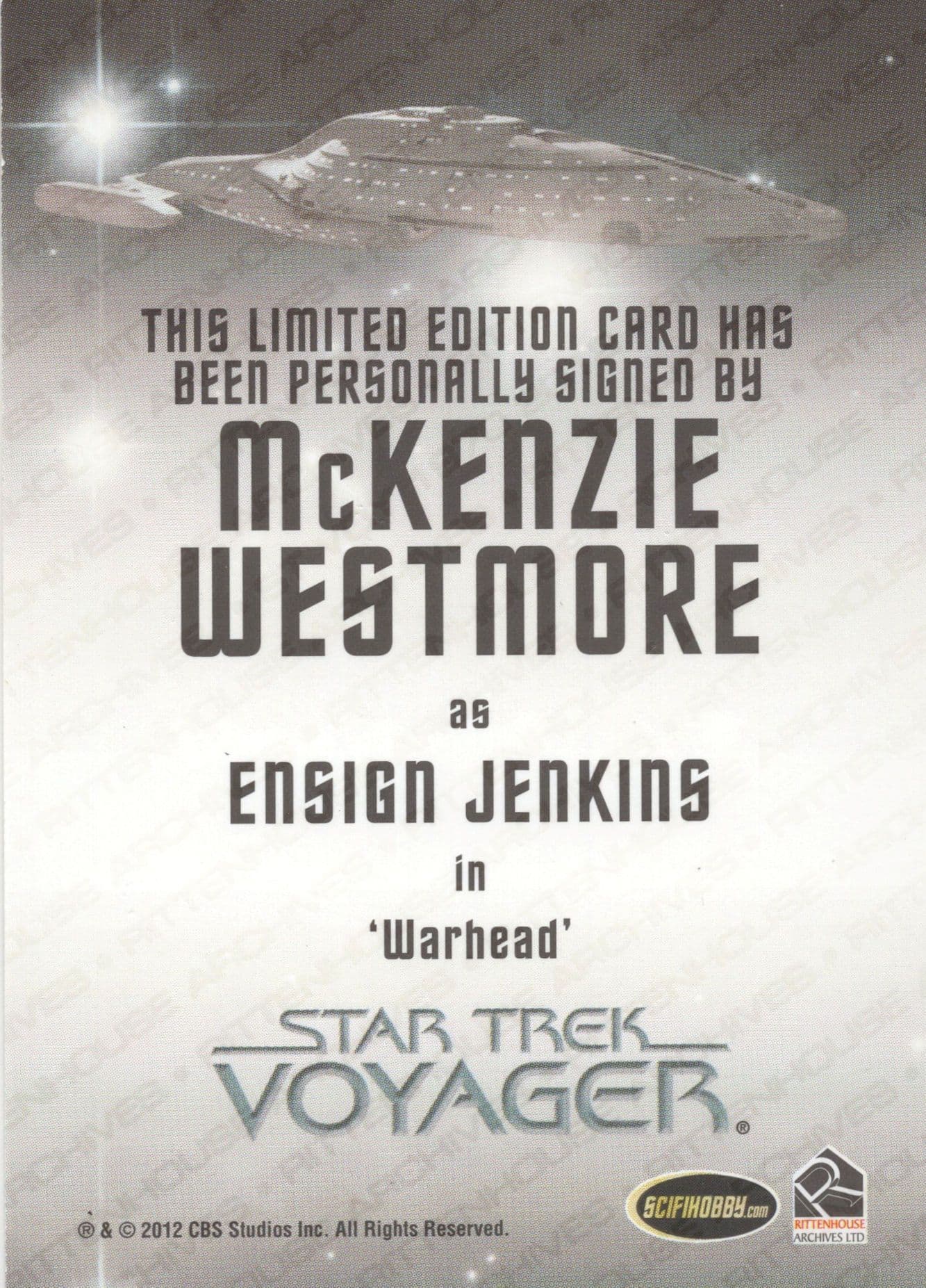 McKenzie Westmore Star Trek Voyager Hand Signed Autograph Card
