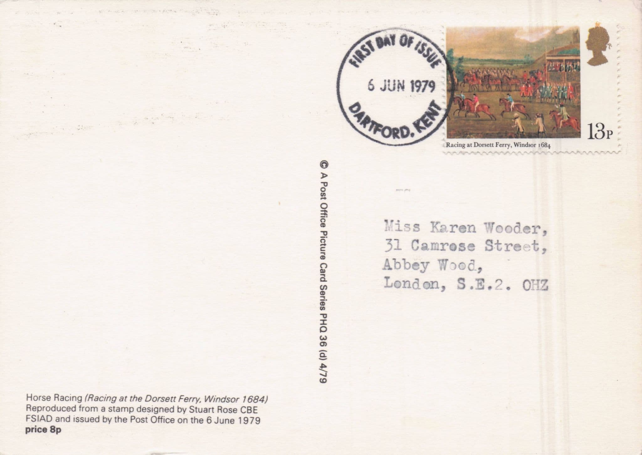 Medieval 1600s Horse Racing at Dorset Ferry Windsor FDC Postcard
