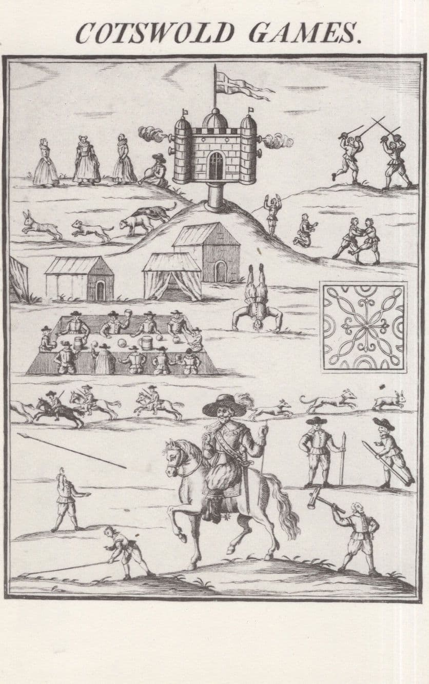 Medieval Cotswold Sports Games Gloucester Painting Postcard