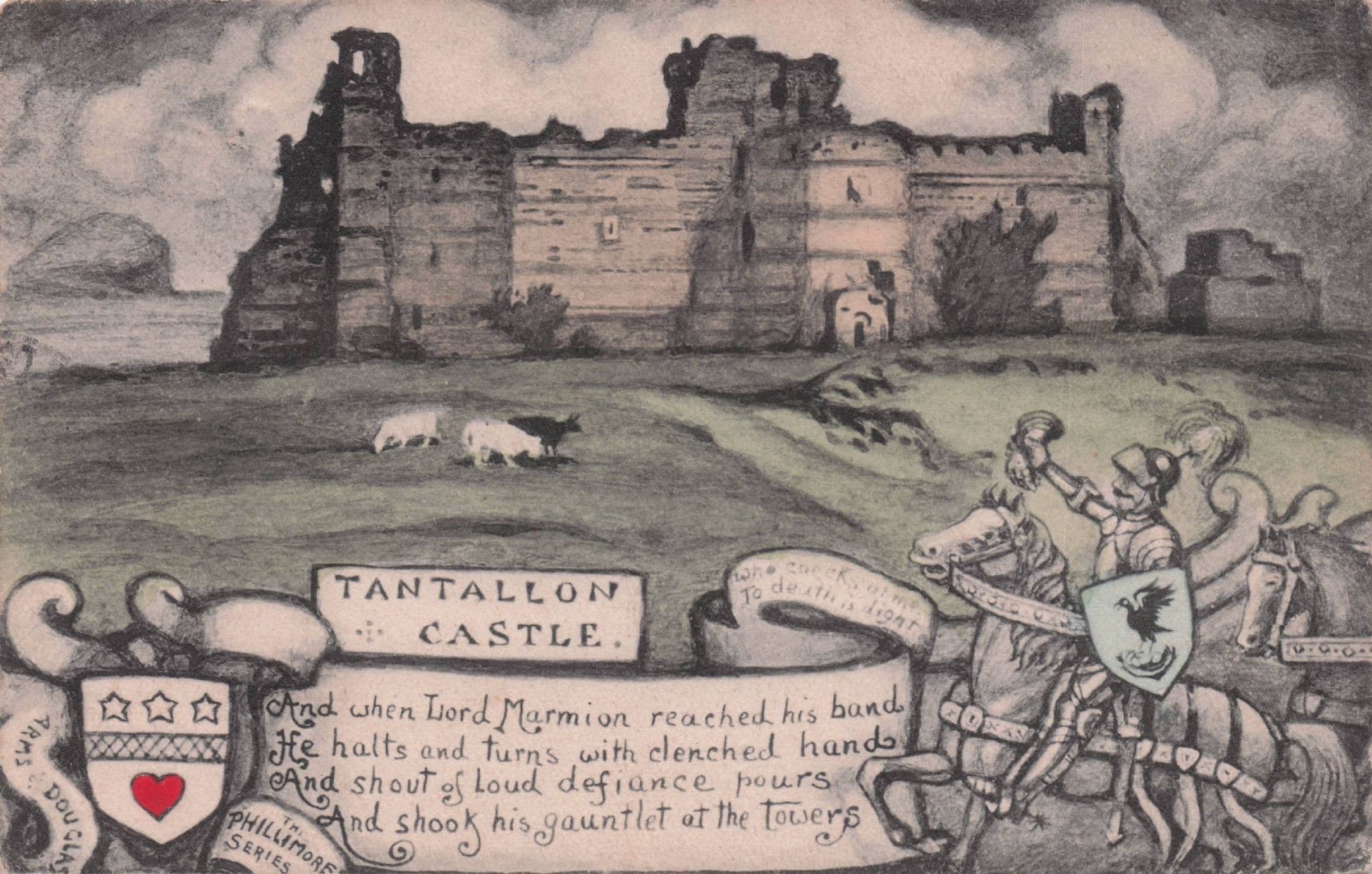 Medieval Knights at Tantallon Castle Scotland R.Phillimore Old Postcard