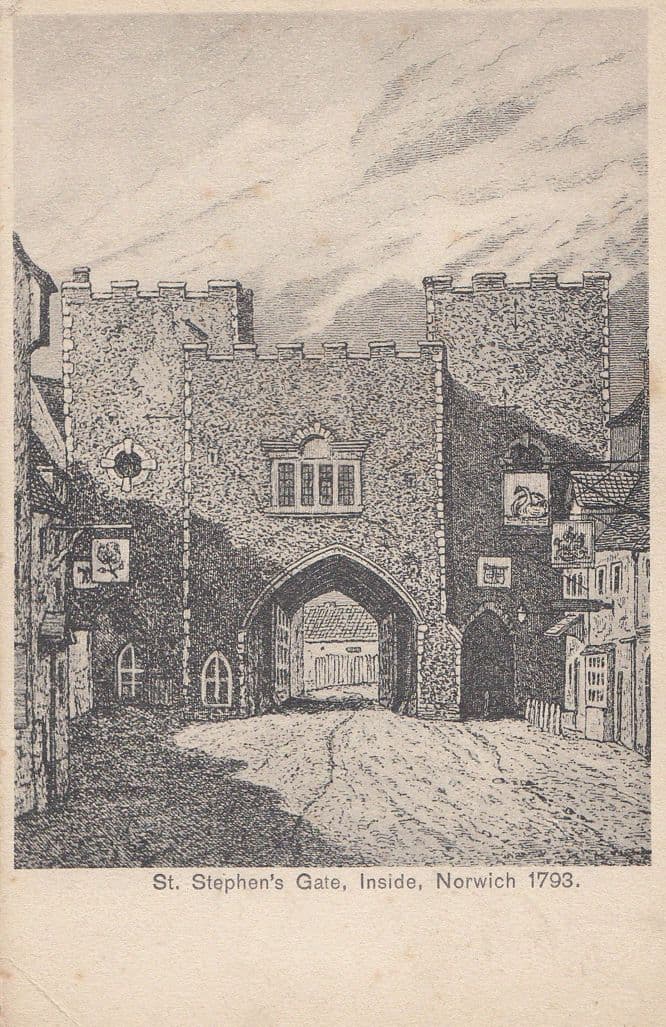 Medieval View of The Pub at St Stephens Gate Norwich Antique Postcard