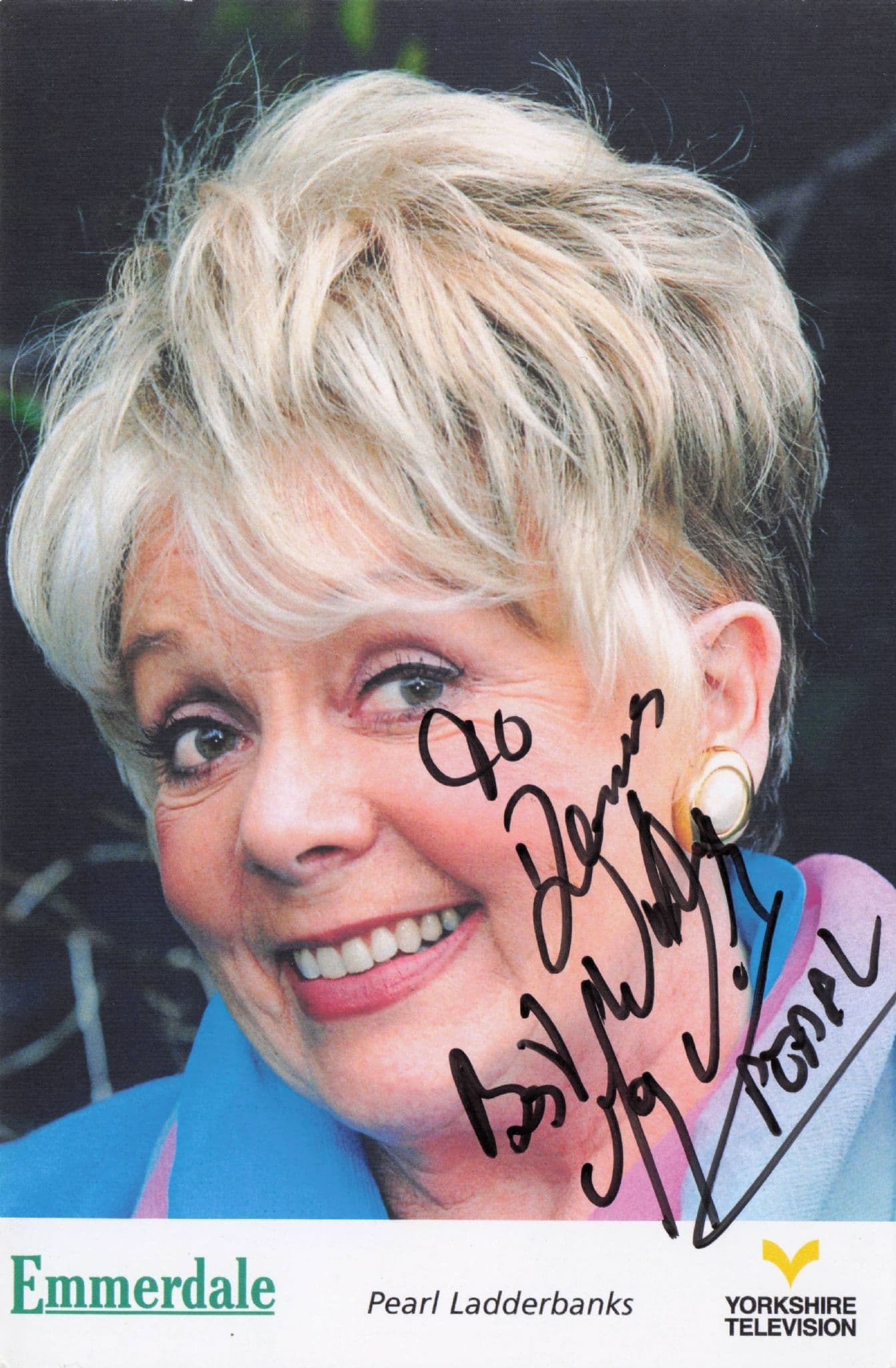 Meg Johnson as Pearl Ladderbanks Emmerdale Hand Signed Cast Photo