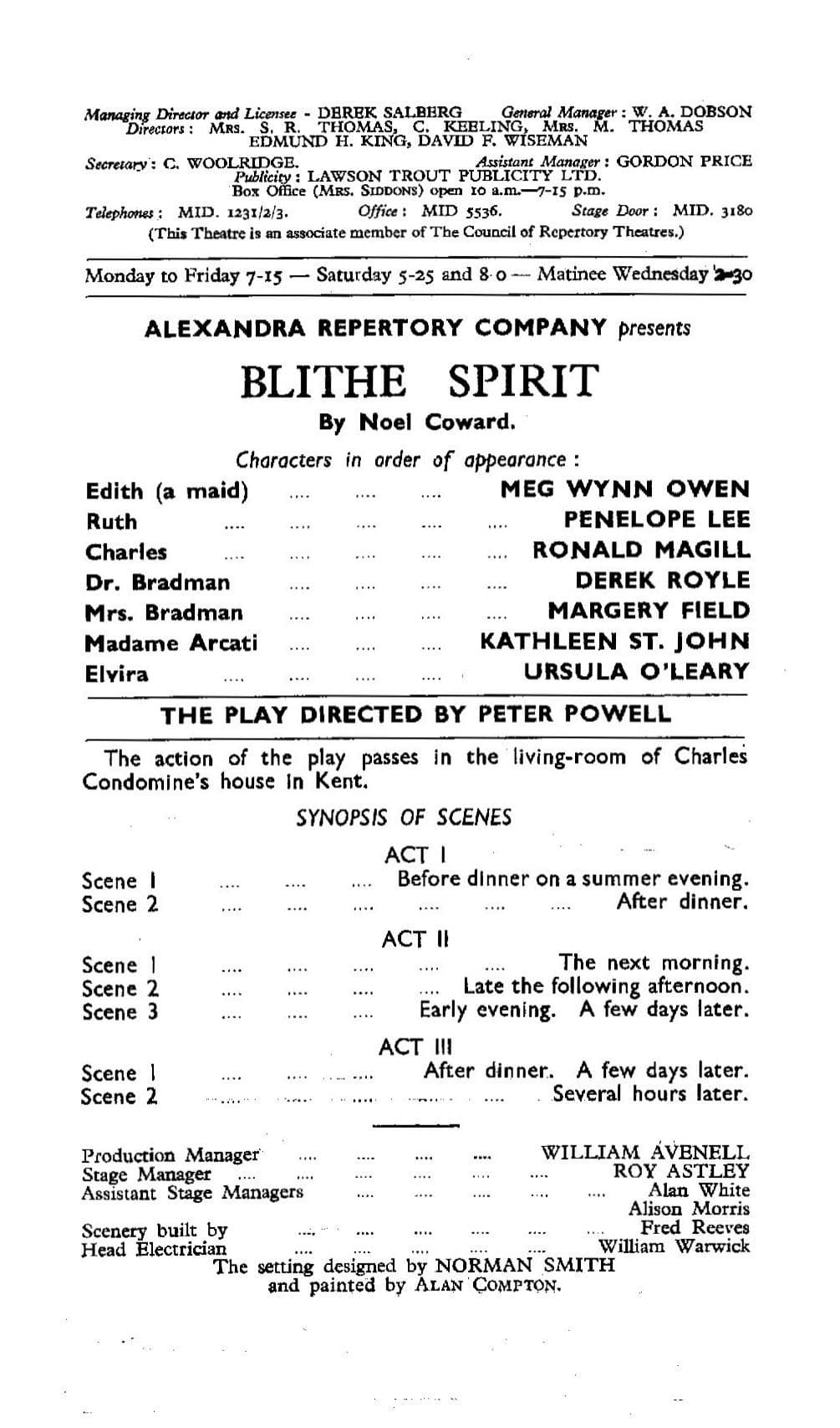 Meg Wynn Owen of Upstairs Downstairs 1960s Blithe Spirit Theatre Programme