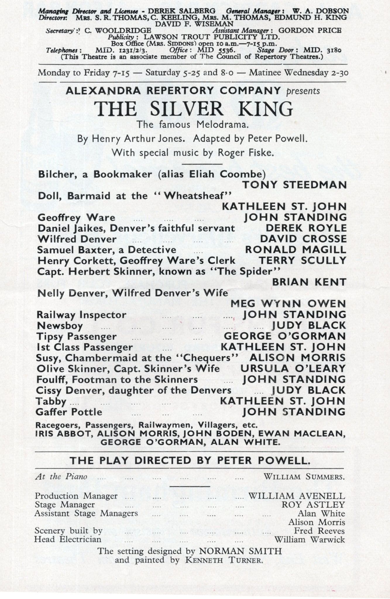 Meg Wynn Owen of Upstairs Downstairs 1960s Silver King Theatre Programme