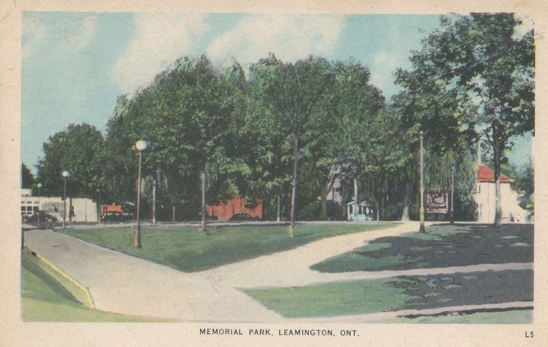 Memorial Park Leamington Ontario Canada Old Postcard