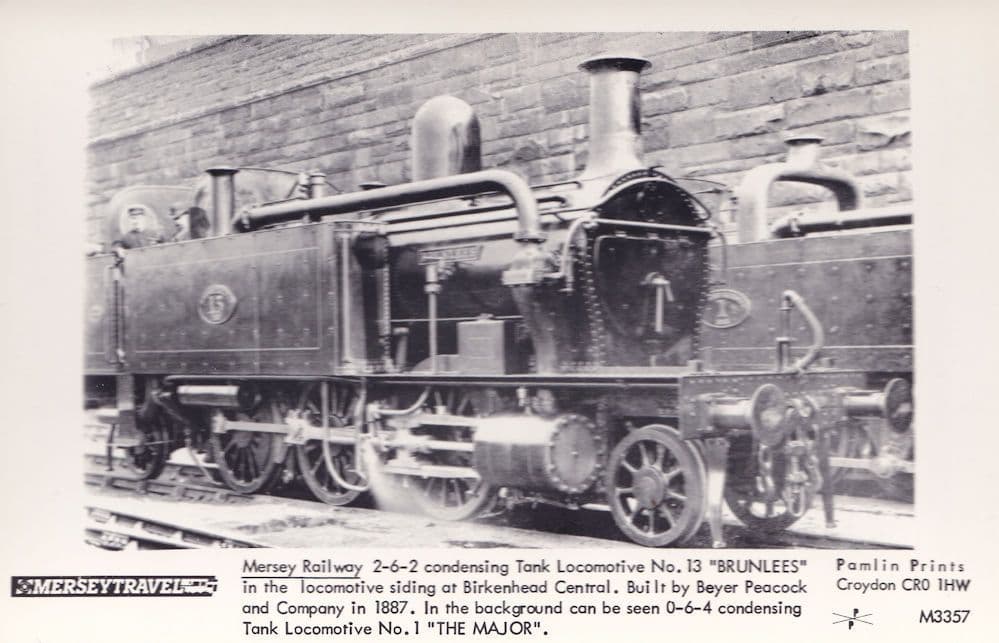 Mersey Railway 2-6-2 Brunless Train no 13 Railway Postcard