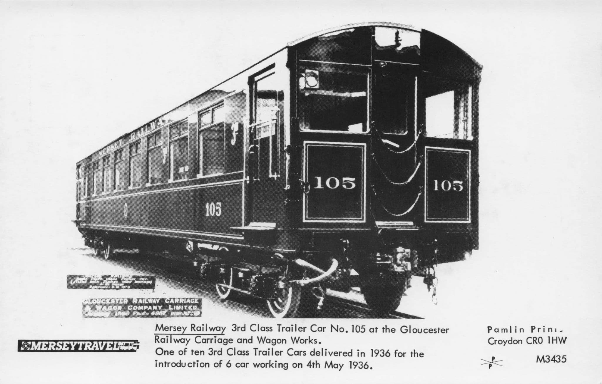Mersey Travel No 105 Old Trailer Car Liverpool Pamlin Prints Railway Postcard