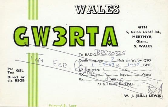Merthyr Glamorgan Wales QSL Amateur Radion Station Postcard