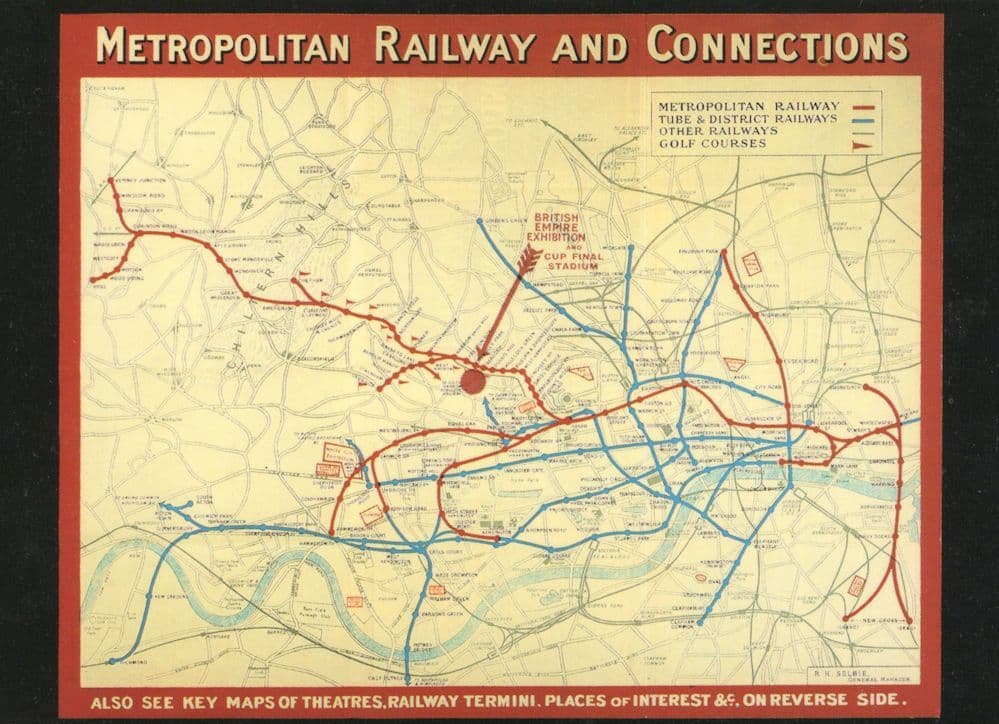 Metropolitan Railway Train London Golf Courses Map Poster Postcard