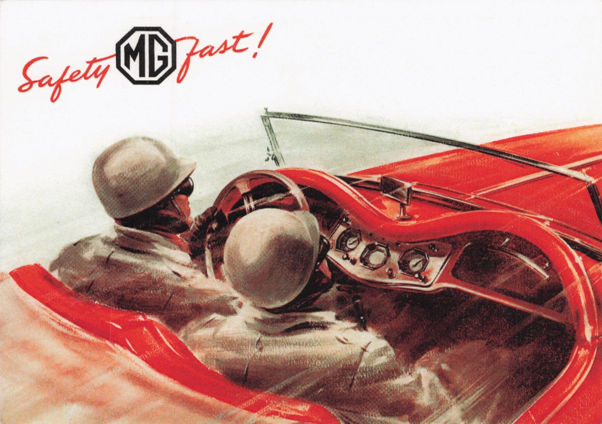 MG Cars Safety First 1951 Cockpit Poster Advertising Postcard