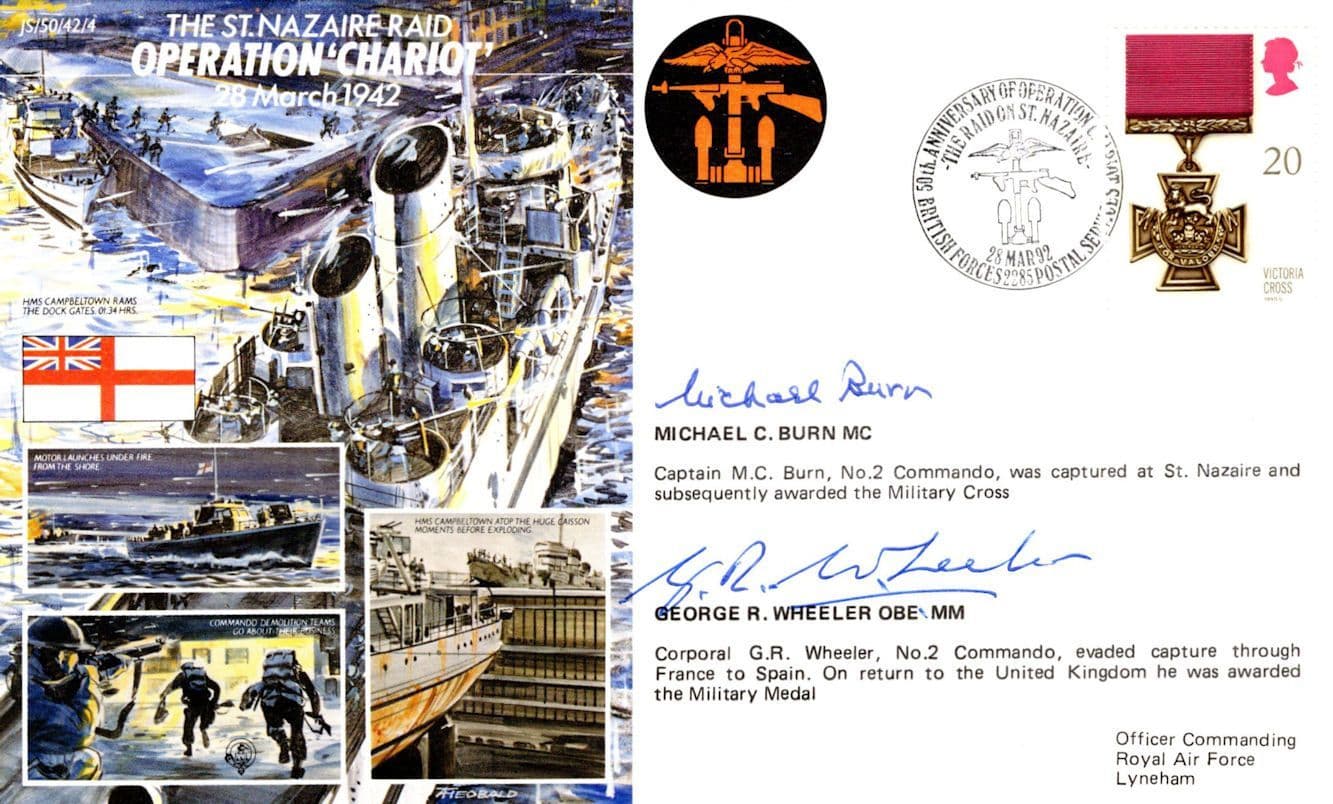 Michael Burn WW2 Veteran Captured at Nazaire Raid MULTI Hand Signed FDC
