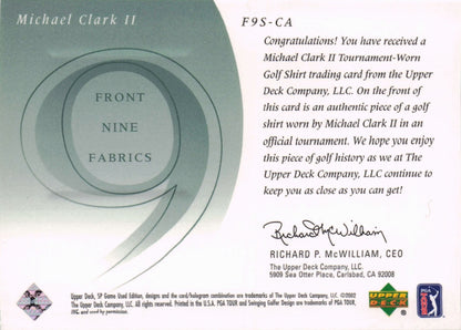 Michael Clark II Front 9 Fabric 2002 Upper Deck Authentic Shirt Card