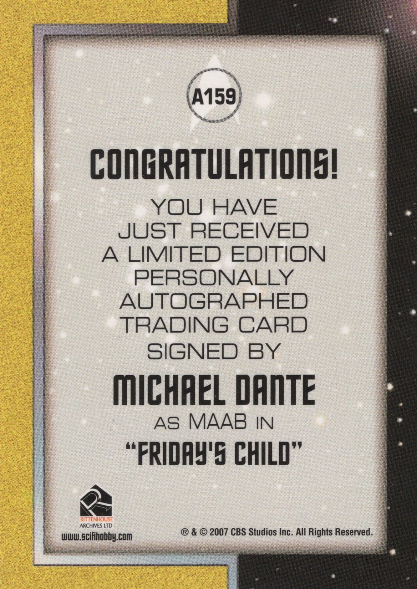 Michael Dante Star Trek The Original Series Signed Autograph Card