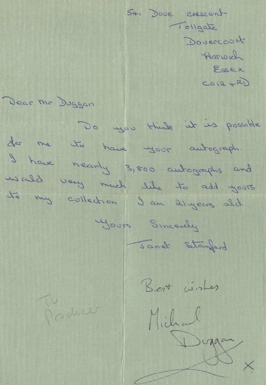 Michael Duggan Miami Vice Hill Street Blues Writer Hand Signed Letter