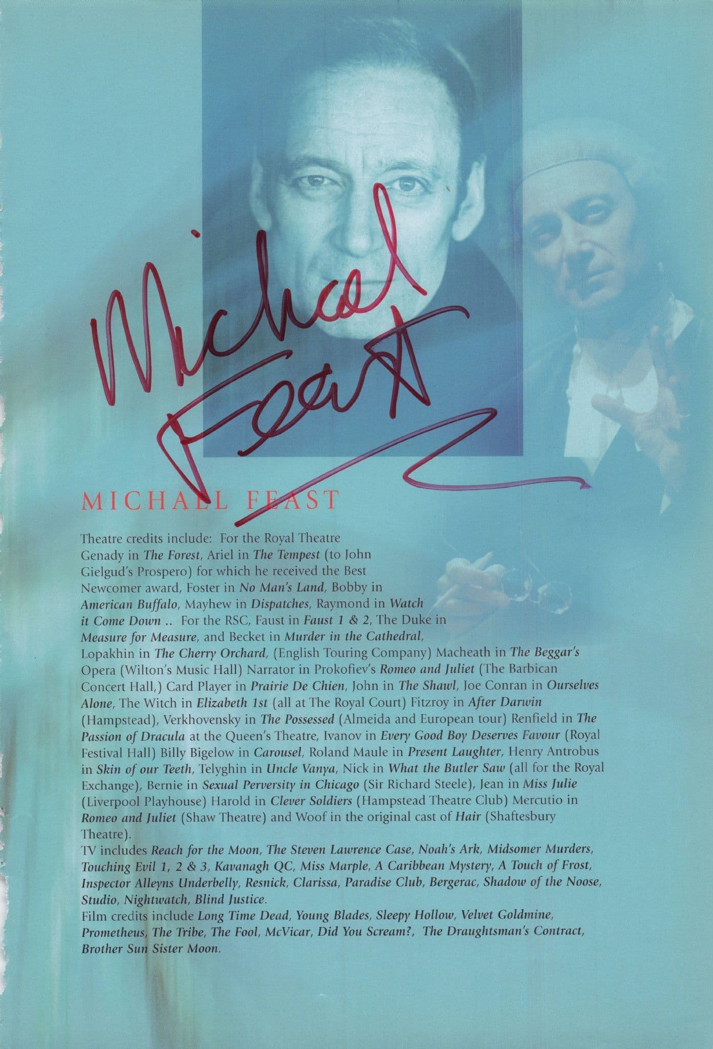 Michael Feast Tony Britton 2x Hand Signed Photo Theatre Page