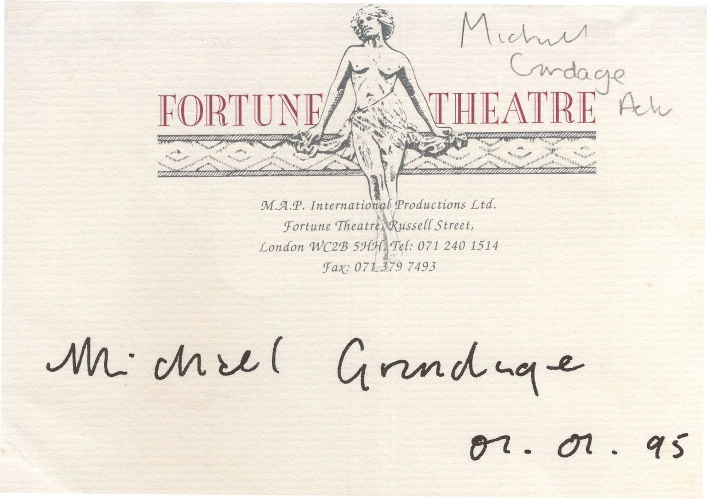 Michael Grandage Art Theatre Director Fortune 1995 Hand Signed Autograph