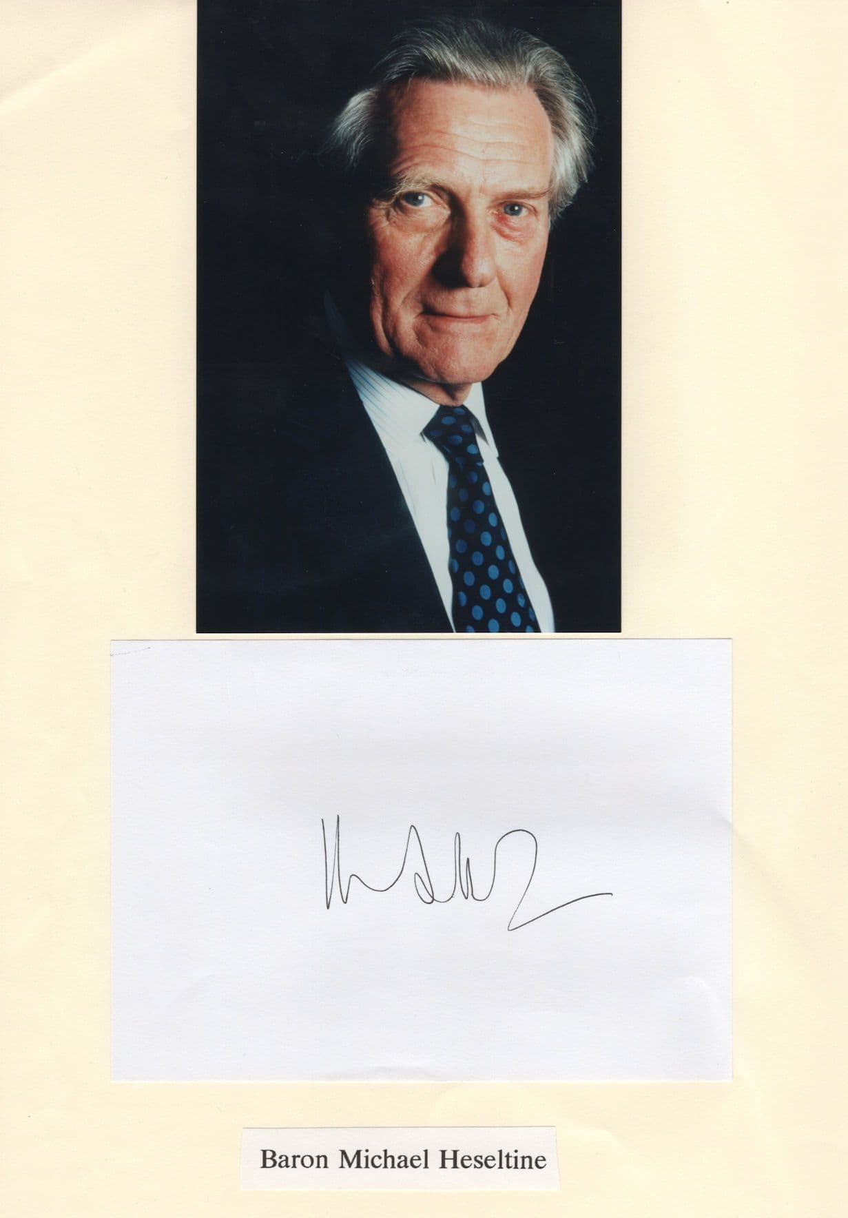 Michael Heseltine Conservative Party Large Hand Signed Card & Photo