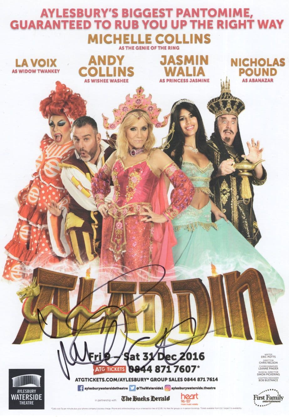 Michelle Collins Of Eastenders in Aladdin Hand Signed Theatre Flyer