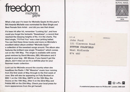 Michelle Gayle Freedom Release RARE Fan Club Postcard