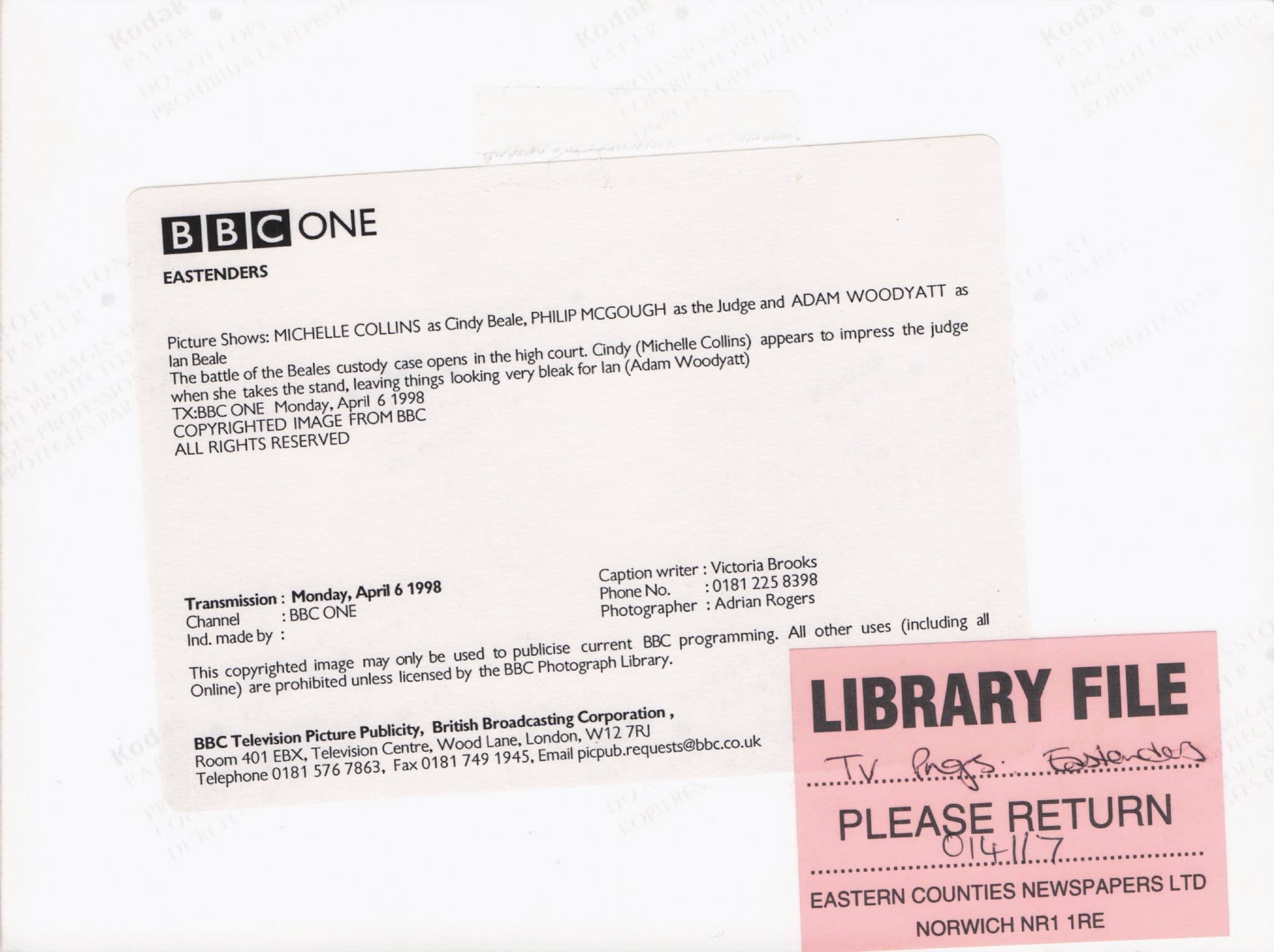 Michelle Vs Cindy Court Case BBC TV Eastenders 1998 Press Photo
