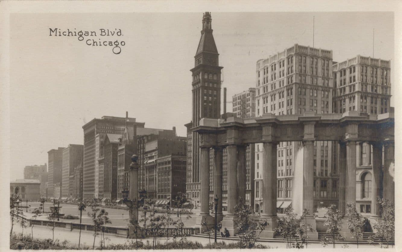 Michigan Boulevard Chicago Real Photo USA Old Postcard