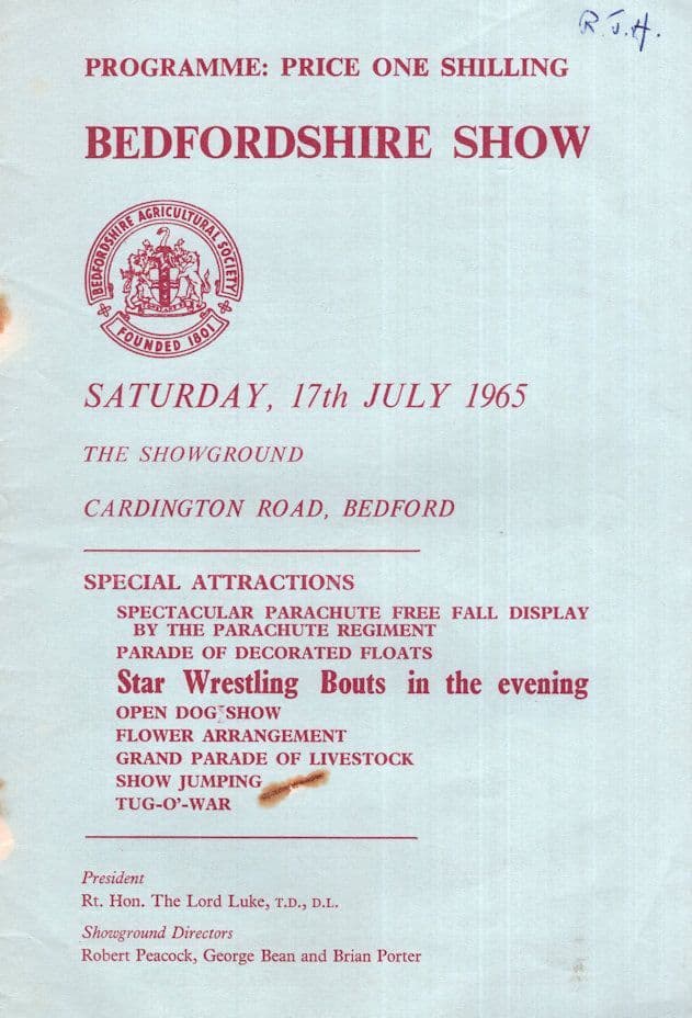 Mick McManus 1960s Dog Parachute Wrestling Bedford Show Programme