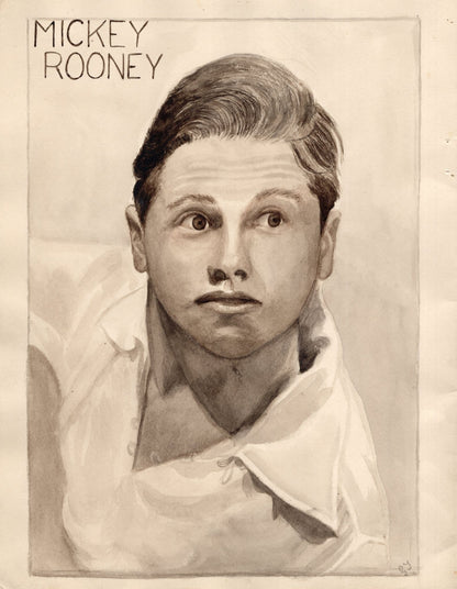Mickey Rooney Hollywood Film Actor Vintage Large Hand Art Drawing