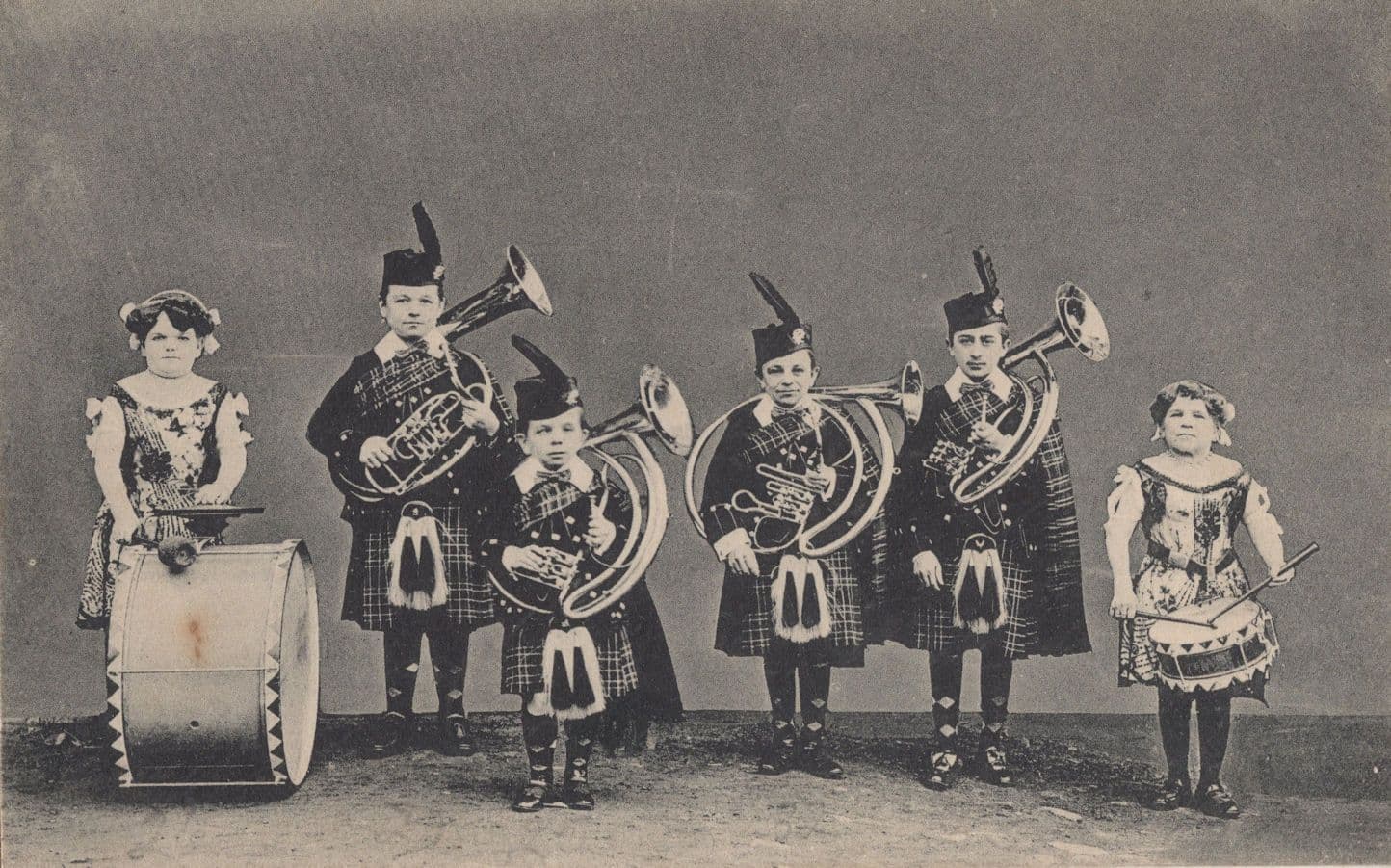 Midget Ladies Antique Scottish Music Brass Band Postcard