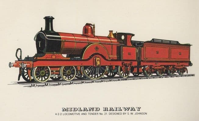 Midland Railway 4-2-2- Locomotive Tender SW Johnson Train Postcard