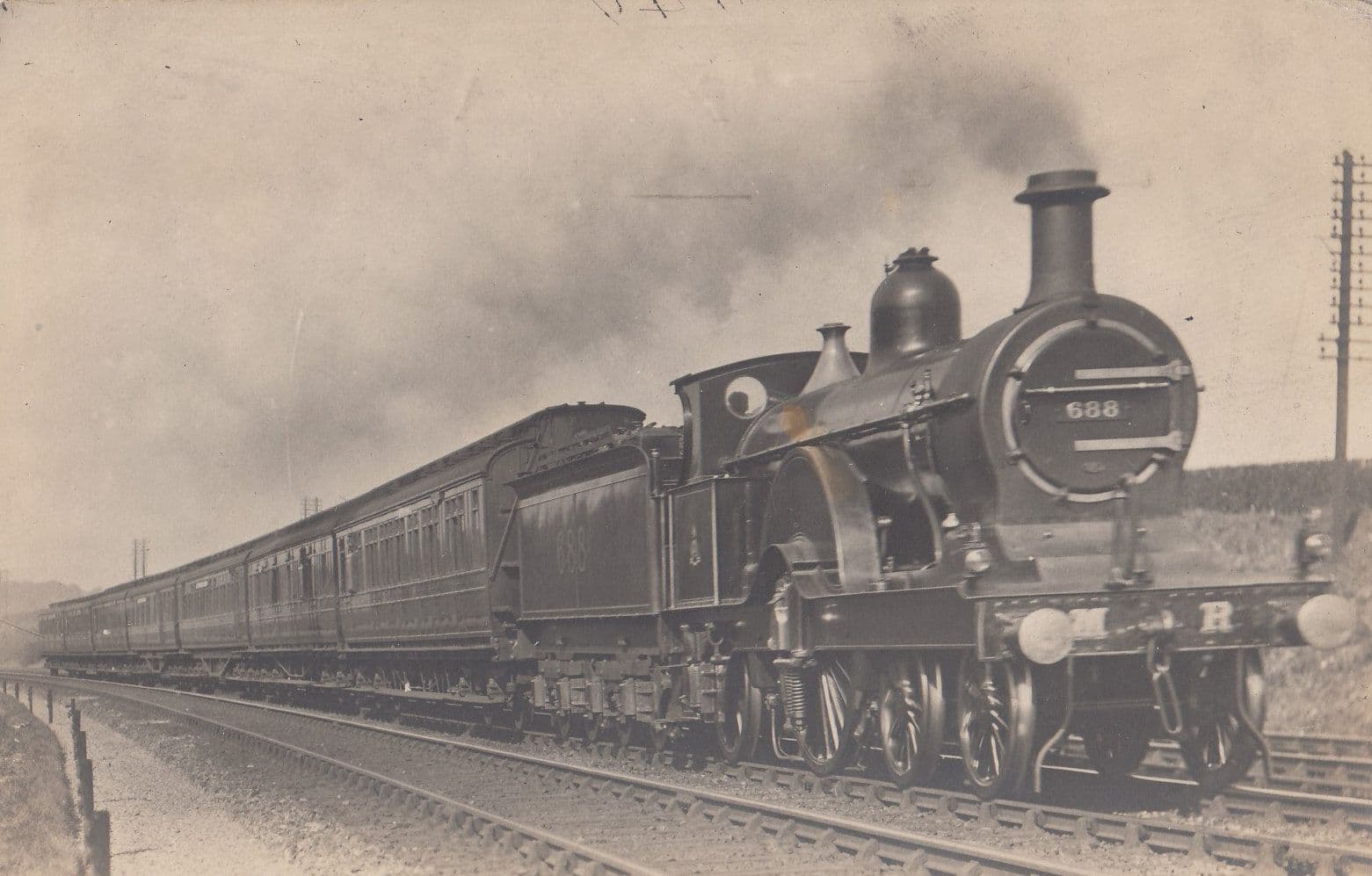 Midland Railway Class 4-4-2 No 688 Midland Spinner Antique Train Postcard
