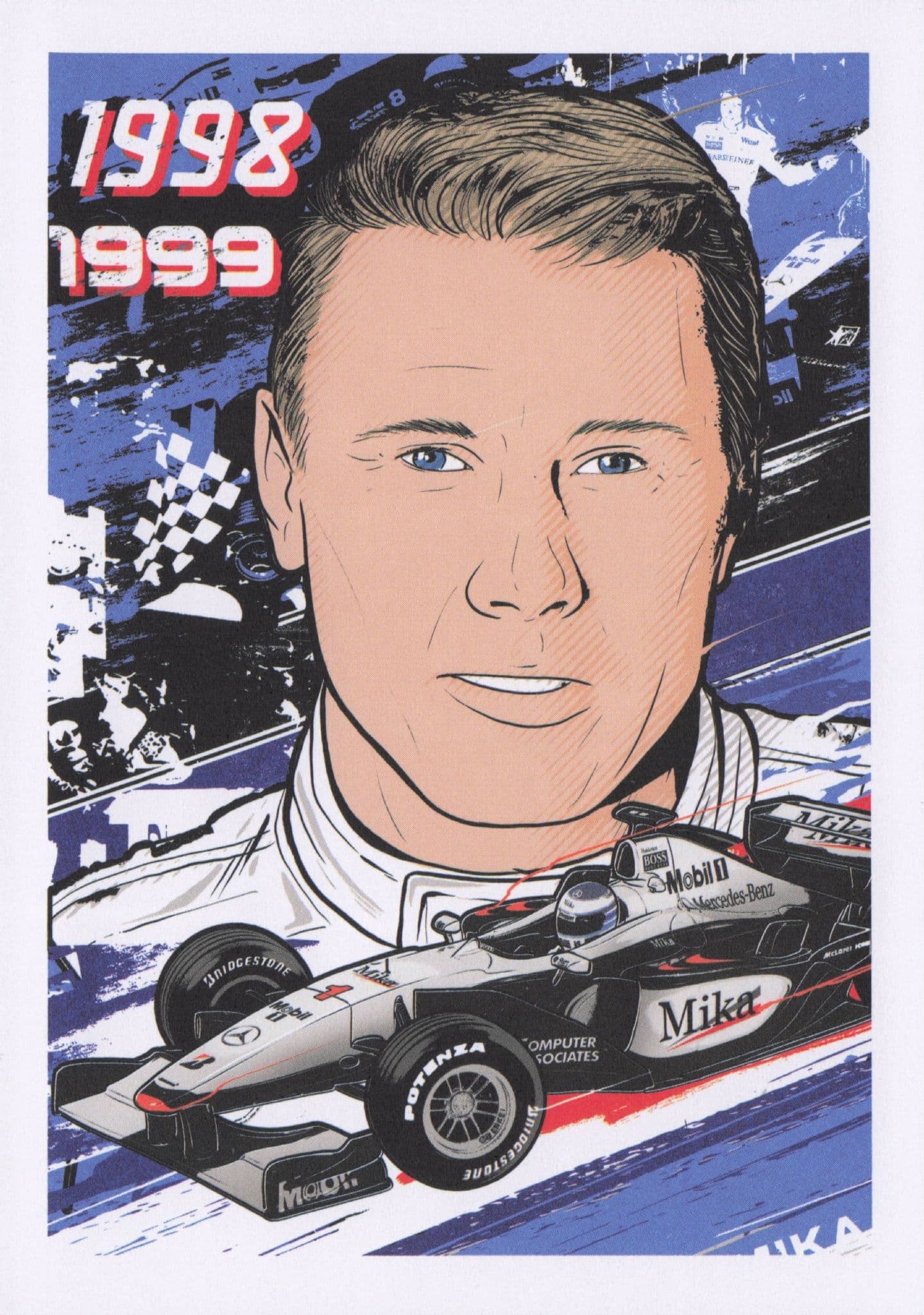 Mika Hakkinen Finland Grand Prix F1 Motor Racing Driver Painting Postcard