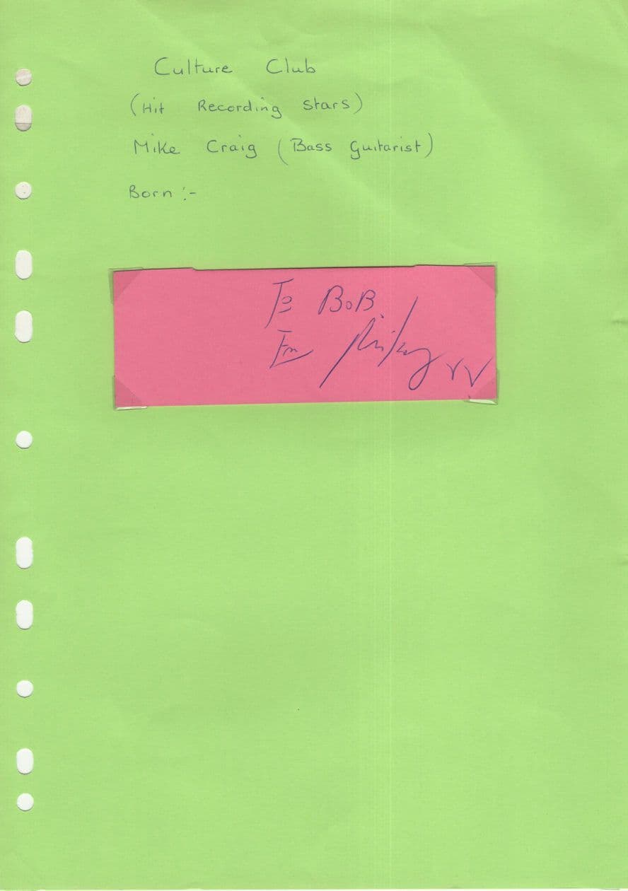 Mike Craig Of Culture Club Hand Signed Autograph