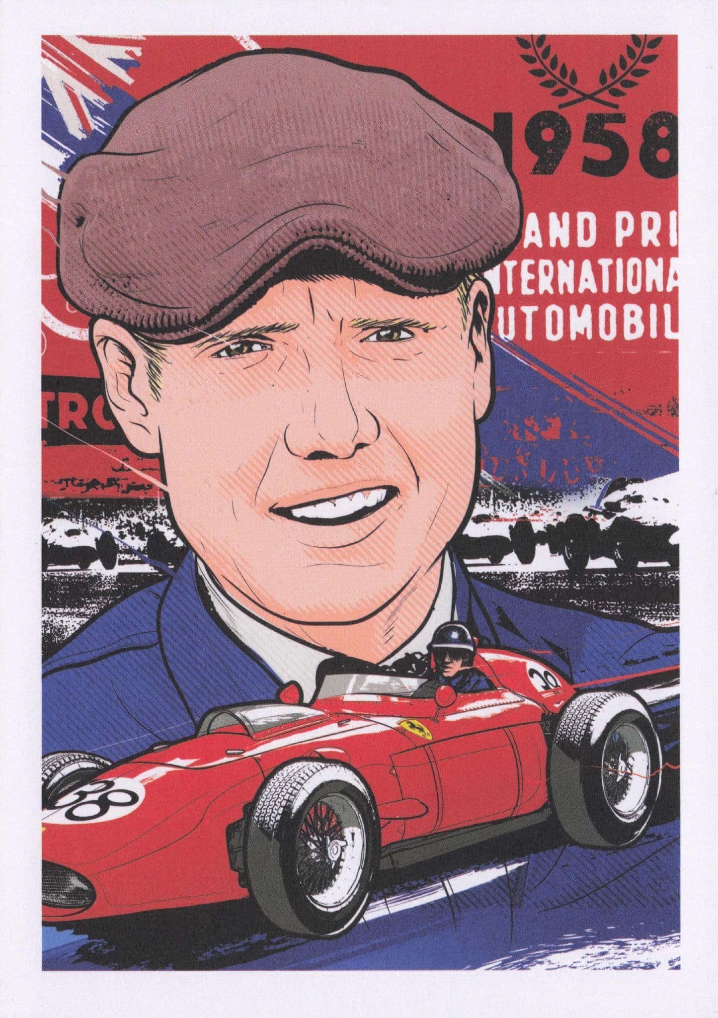 Mike Hawthorn British GB Grand Prix F1 Motor Racing Driver Painting Postcard